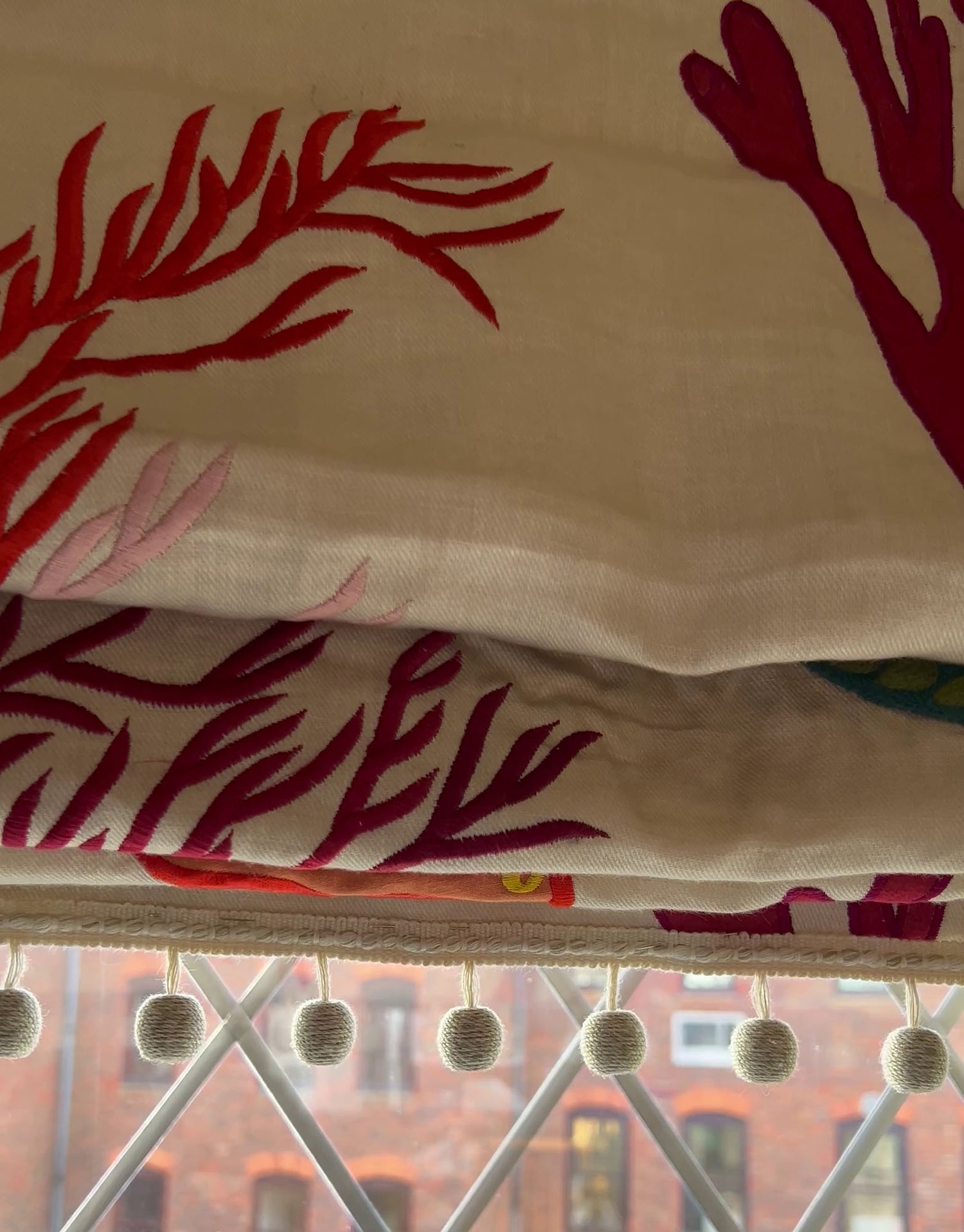 beaded fringe detail on roman blind