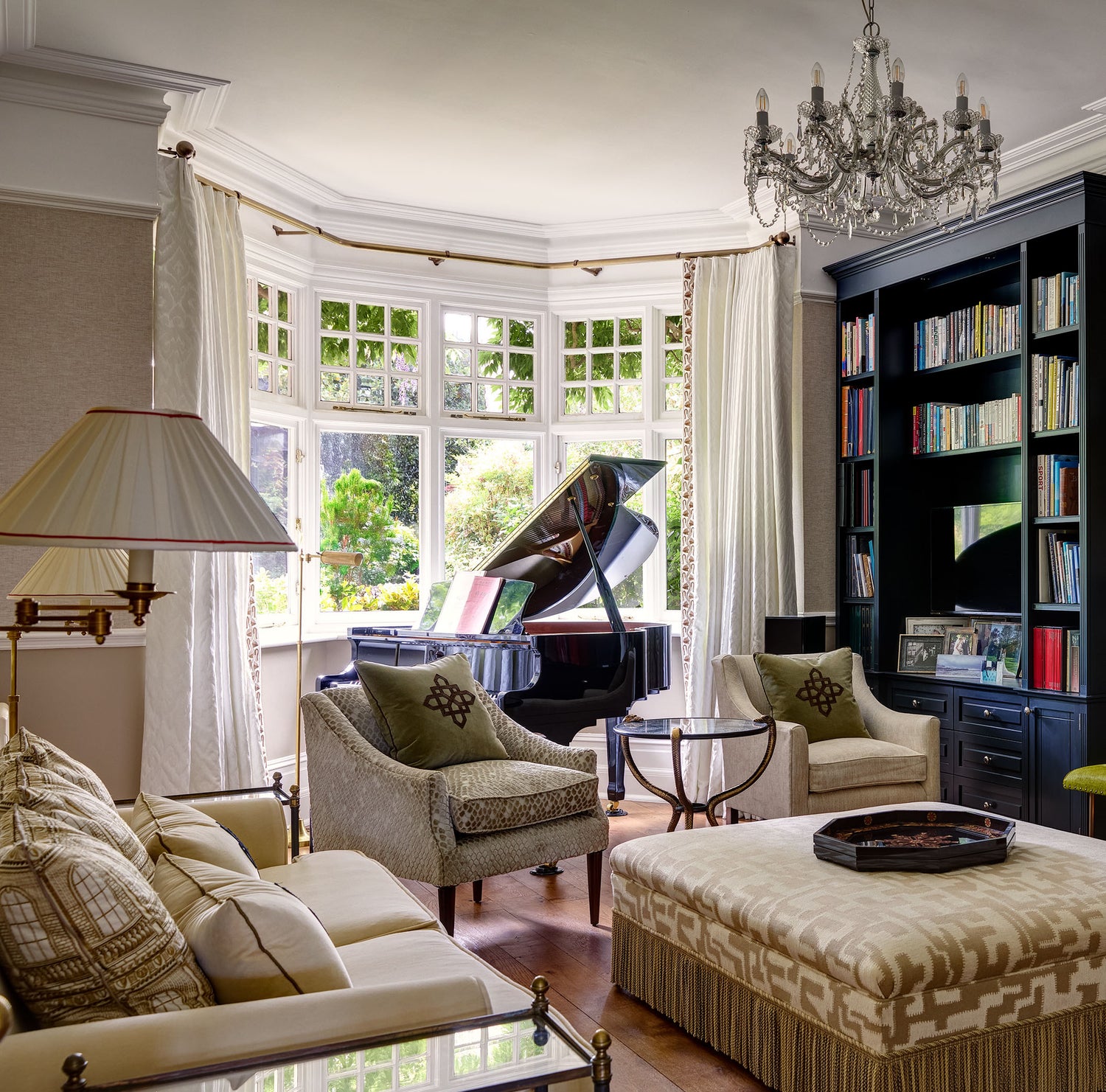 Statement living room curtains with fabric from Fabricut, by Max Buston