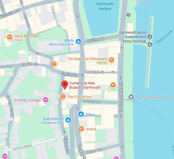 Map of Dartmouth with various locations marked, including streets and landmarks.