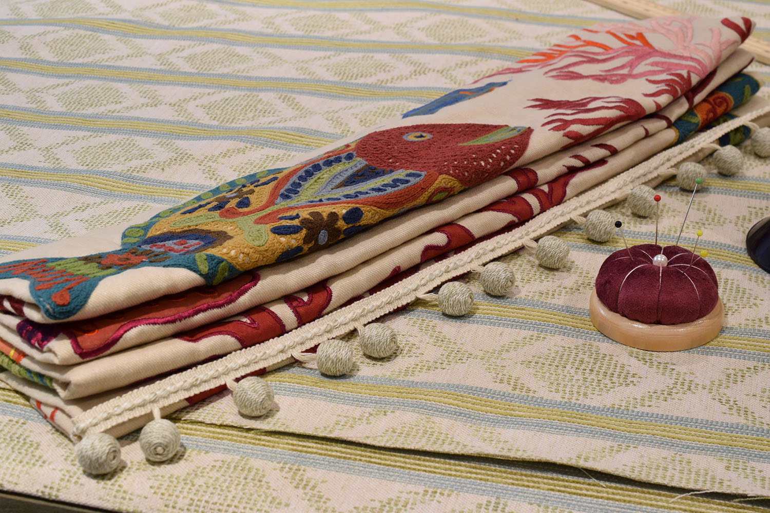 Making a handmade roman blind in our curtain workshop
