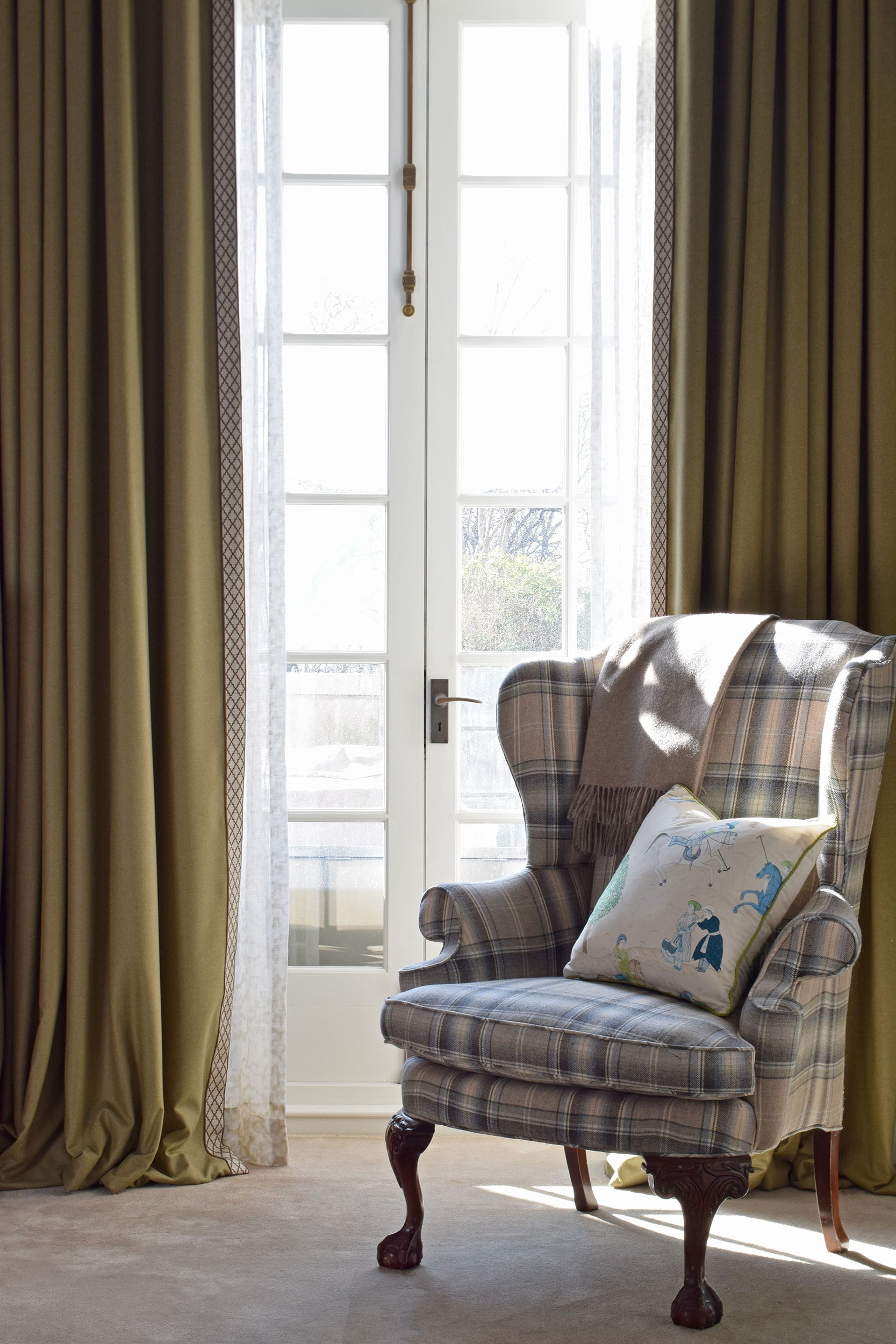 Holland and Sherry wool fabric for curtains with Paolo Moschino braid